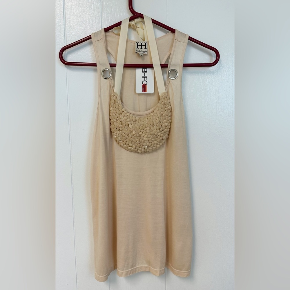 Haute Hippie Beige Embellished Tank Top